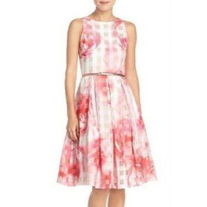 Eliza J Dress Size 6P Sleeveless Floral Fit and Flare Belted Midi Pleated Dress